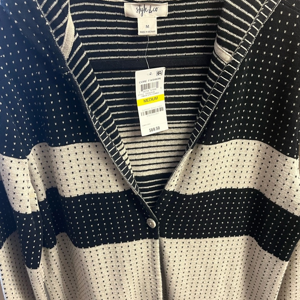 Style & Co. Black and Beige Sweater Cardigan